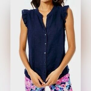 Lilly Pulitzer Brielle Ruffle Sleeve Linen Blouse